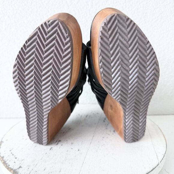 Lane Boots BECCA Womens Black Wedges 8 Western Sandals Cowgirl Wooden Heels - Picture 8 of 10